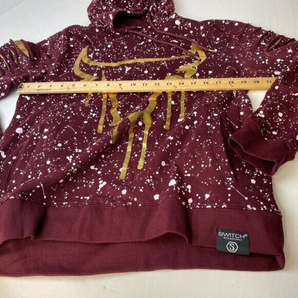 Switch Remarkable Burgundy Splatter Print Hoodie With Golden Bull Design Size L - Picture 3 of 9